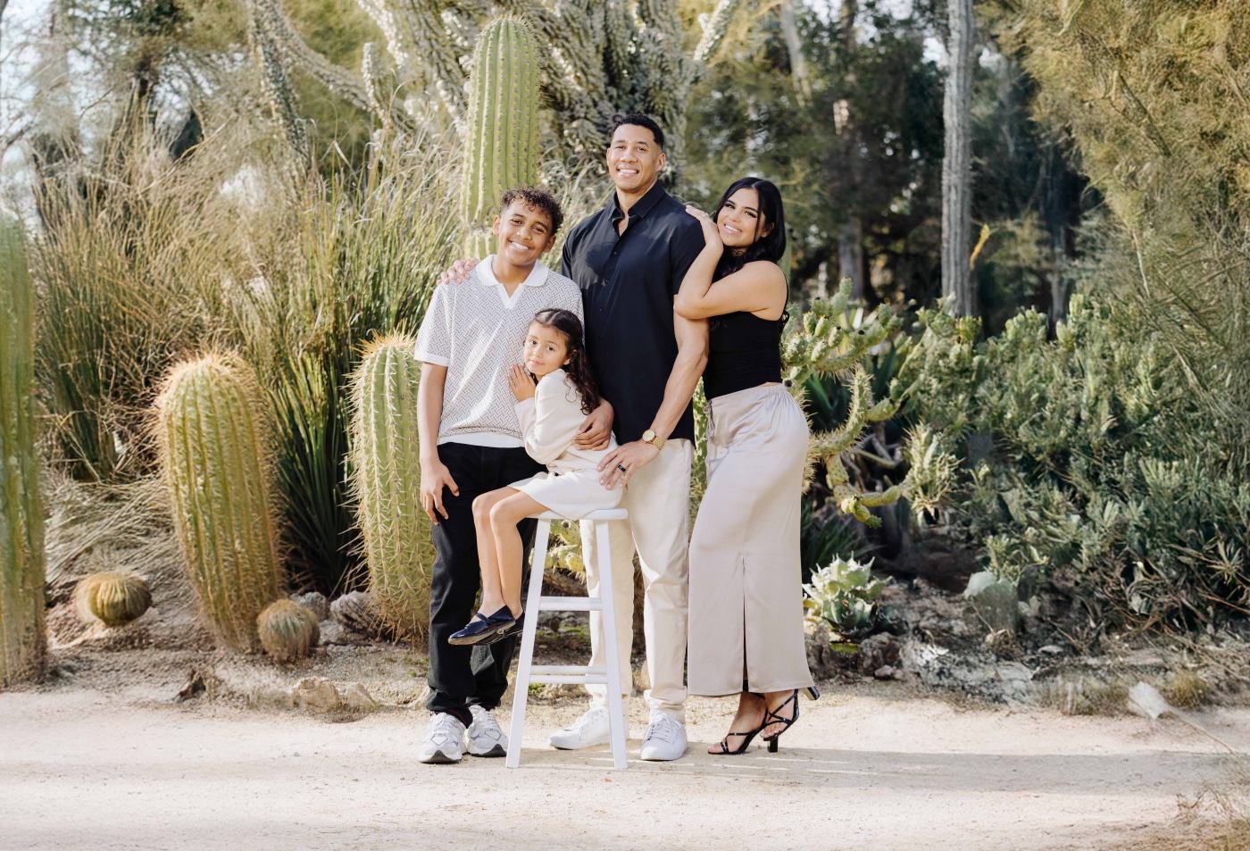 Family portrait in a botanical garden